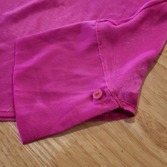 Bucketlist Pink Fuscia Silk Batwing Collared Blouse Soft Satin Unique - Picture 3 of 7